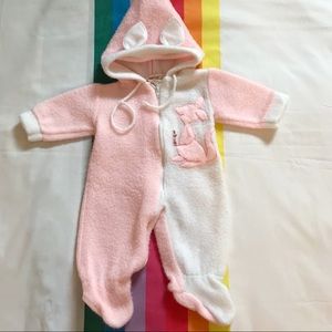 80s Pink Kangaroo Hooded Footie Pajamas